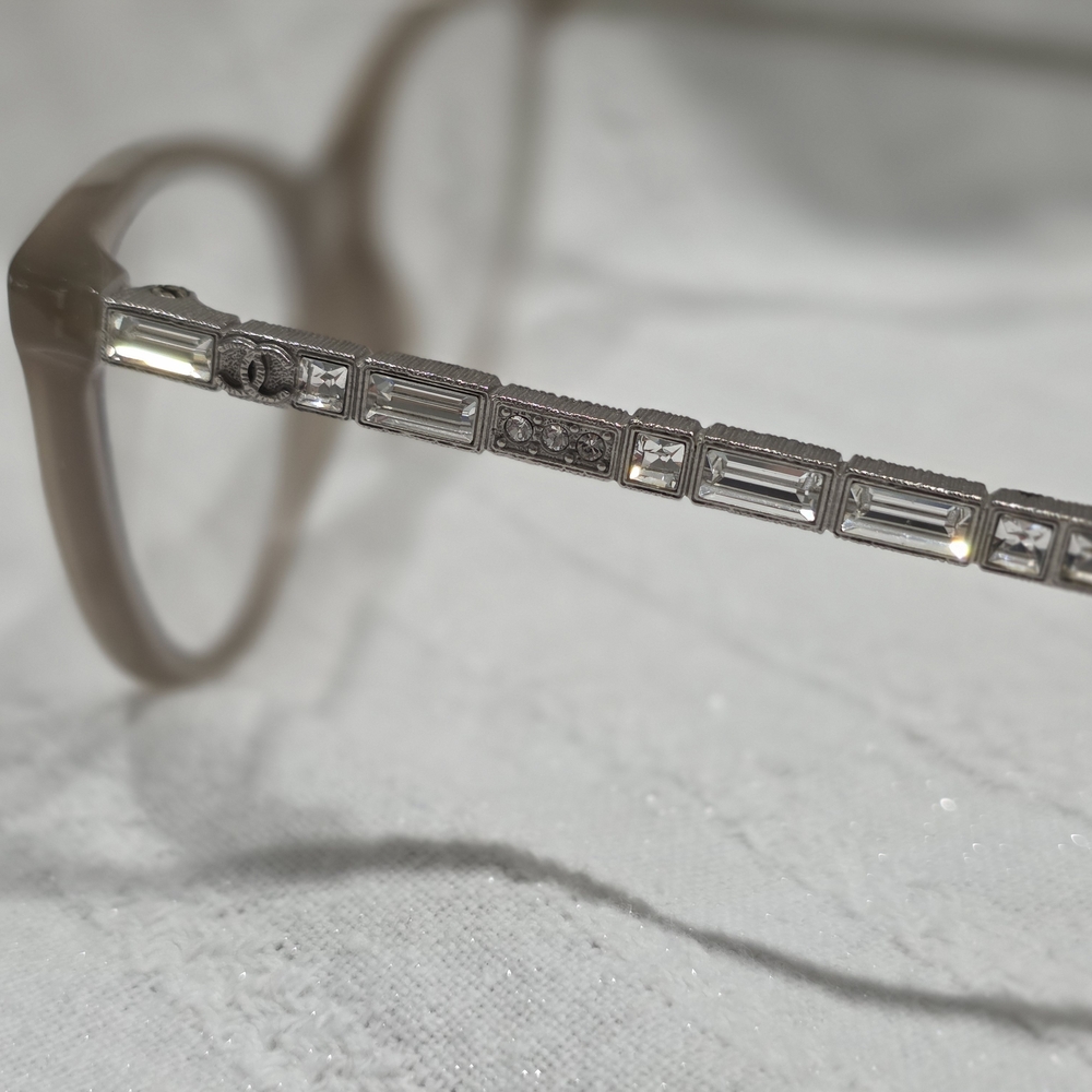 CHANEL Taupe Acetate Frames with Crystal-Studded Silver Temples